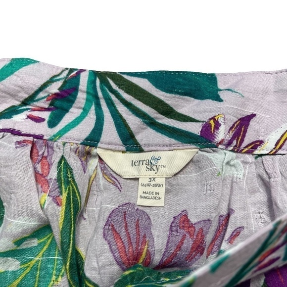 Terra & Sky lavender Floral Square Neckline Peasant Top 3X - Picture 4 of 10